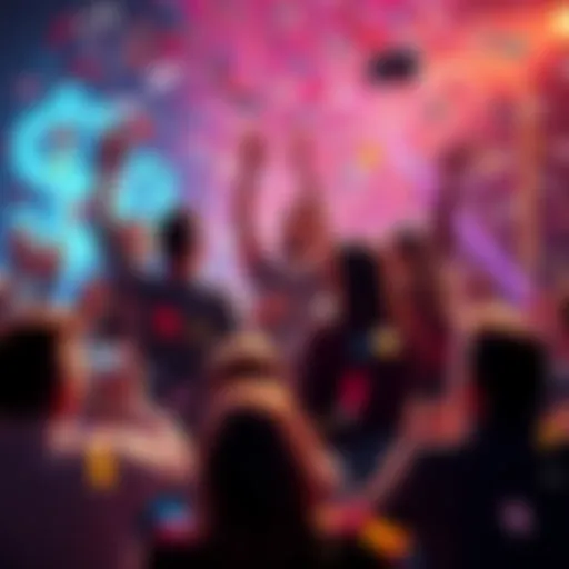 A group of people celebrating the surpassing of the $600 milestone with confetti and cheers.