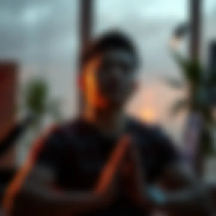 Individual focusing on breathing exercises for mental health recovery