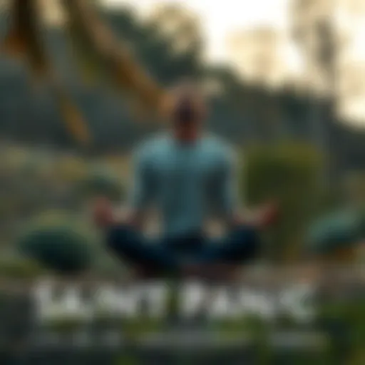 Person practicing mindfulness A person sitting cross-legged, meditating peacefully in a calm setting, surrounded by nature.