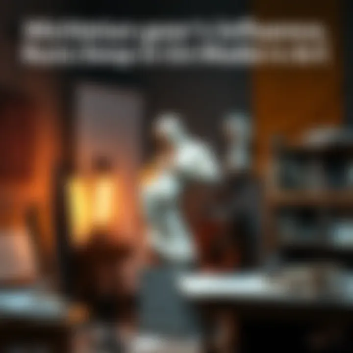 An artist in a studio creating a sculpture influenced by Michelangelo's style, surrounded by tools and sketches