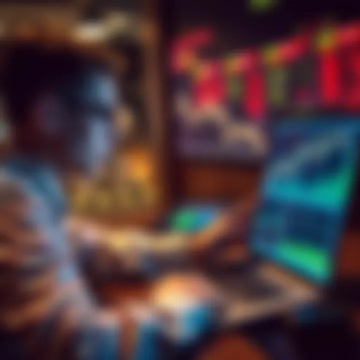 A modern investor looking at stock charts on a laptop with financial graphs and data on the screen