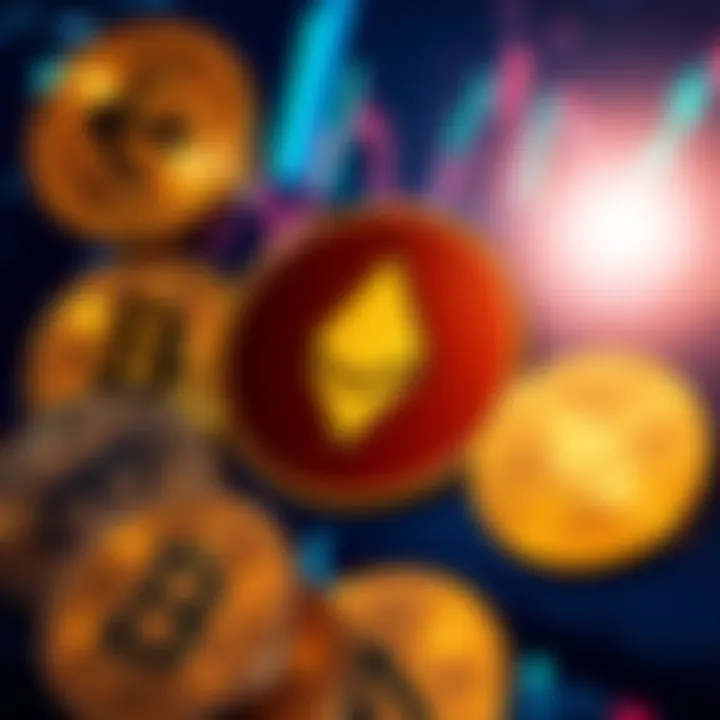 A close-up of the Monero cryptocurrency symbol surrounded by other coins like Bitcoin, XRP, and Litecoin on a digital display, showcasing the contrast in their appearances.