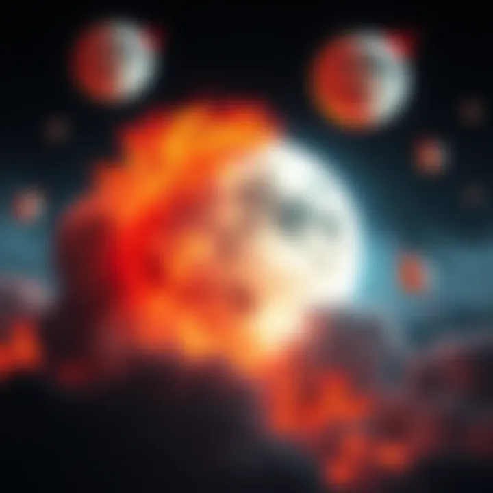 Visual representation of Moons being burned with flames and a night sky background
