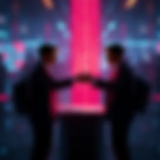 A visual representation of trustless contract technology showing two agents interacting directly without intermediaries, emphasizing security and efficiency.