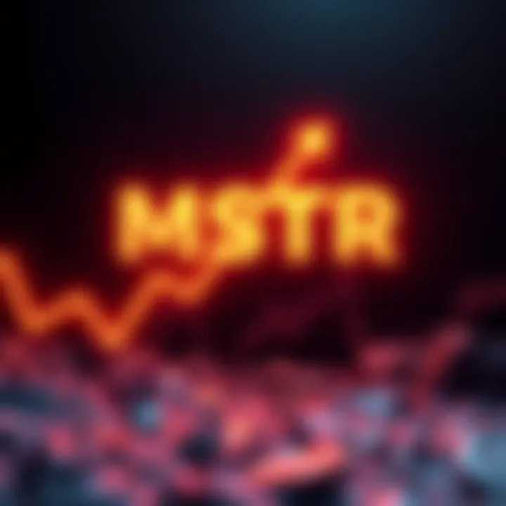 MSTR logo with a downward trend graph indicating a significant drop in value and Bitcoin sales losses
