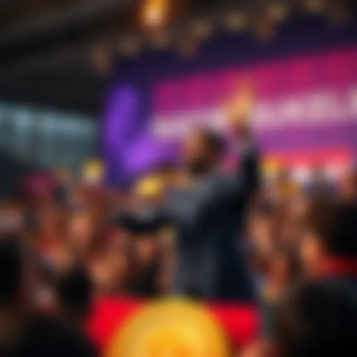 El Salvador's President Nayib Bukele addresses a crowd of enthusiastic supporters at a rally, showcasing his popularity and Bitcoin initiatives.