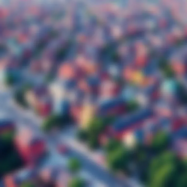 A colorful map highlighting key landmarks and locations in a neighborhood connected to the concept of pi.