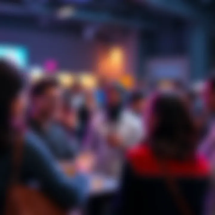 A group of diverse people interacting at a networking event, sharing ideas and engaging in discussions.