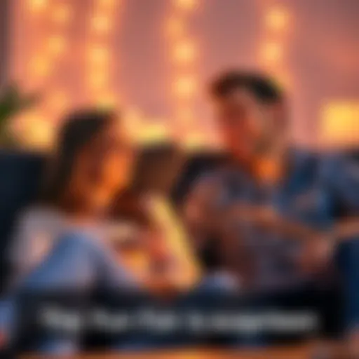 A couple enjoying a GMM episode together, smiling and laughing while watching on a couch.