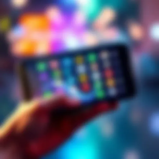 A smartphone screen displaying various trending apps with colorful icons and features