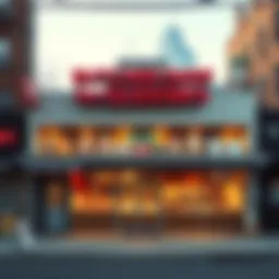 Exterior view of a freshly built butcher shop in Queens with signage and displays visible