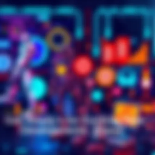 A colorful graphic showcasing various technological advancements like robots, smart devices, and digital screens