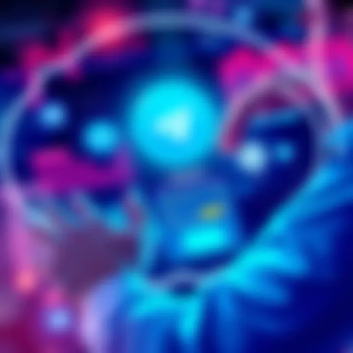 Illustration of a Telegram bot interface with trade features and a user interacting with it