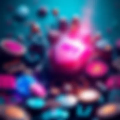 A vibrant digital artwork featuring various NFTs with a shield symbol representing security against scams