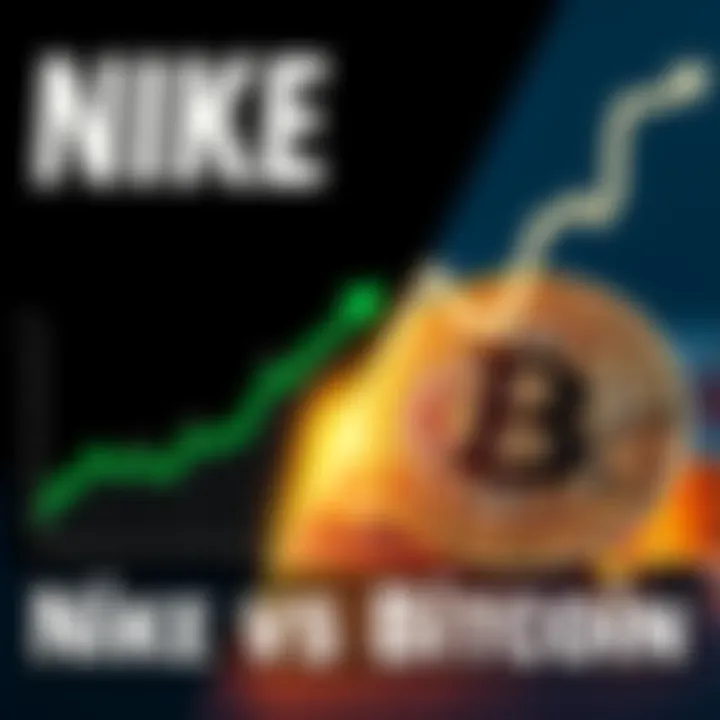Comparison of Nike stock returns and Bitcoin returns since 2013, showing Nike's modest growth versus Bitcoin's explosive rise.