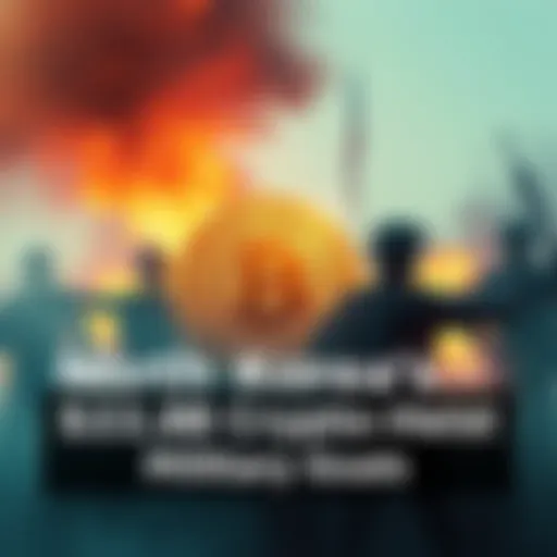 A visual representation of North Korea's military ambitions fueled by a cryptocurrency theft, with a digital coin symbol and military imagery in the background.