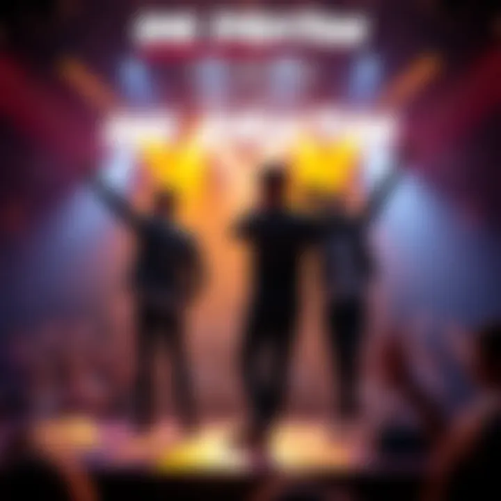 One Direction Reunion Members of One Direction performing on stage with fans cheering in the background.