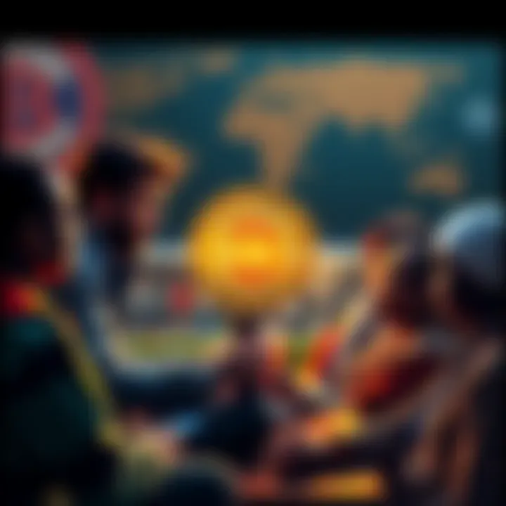 A group of people from various cultures engaged in a conversation about Bitcoin, sharing their thoughts and experiences.