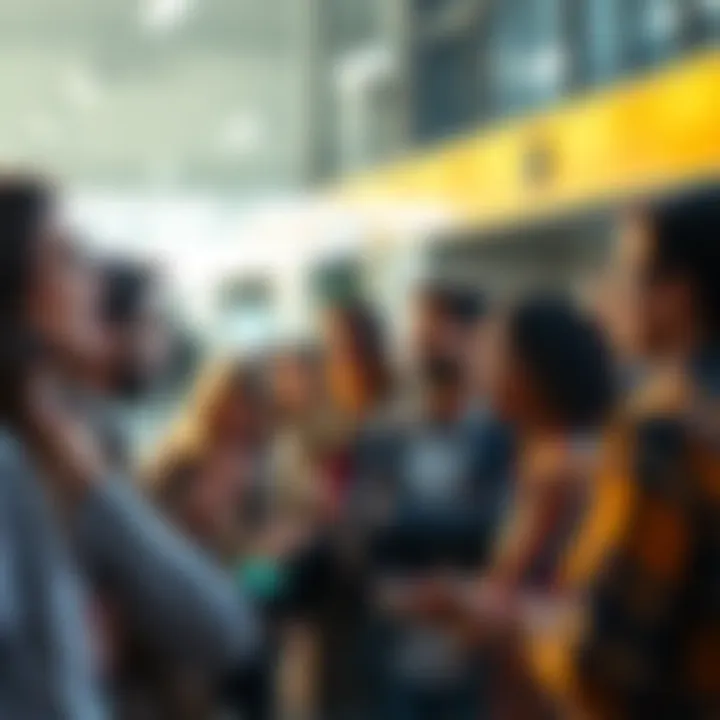 A group of diverse people engaged in a lively discussion about current affairs and cultural topics in a public setting.