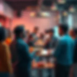 Group of people chatting about donuts and trending topics in a lively discussion