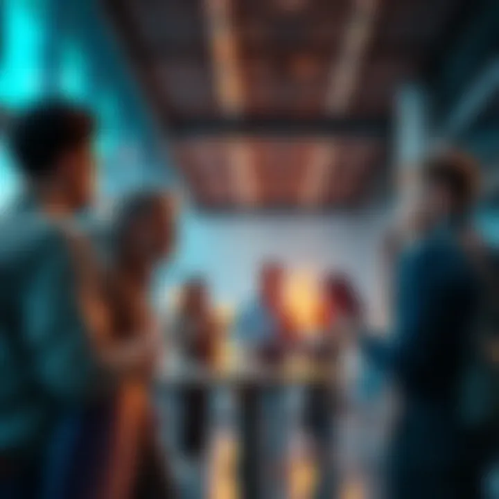 People discussing concepts of truth A group of people engaging in conversation, contemplating the ideas of truth and perception in a modern setting.