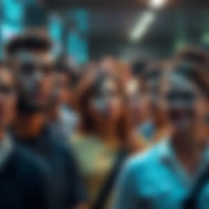 A diverse group of people showing mixed reactions to someone's looks in a public setting, illustrating nikkephobia