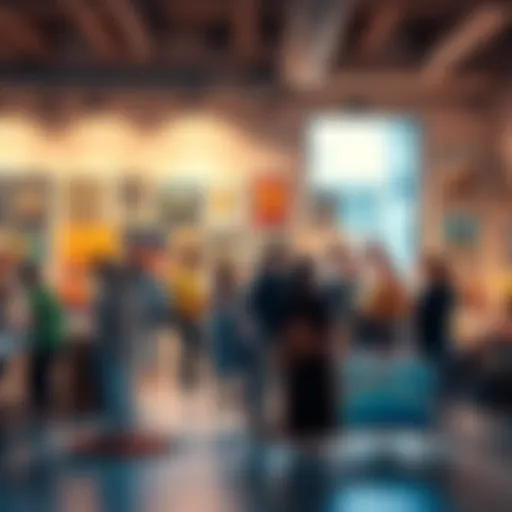A group of diverse people showcasing their art and projects in a warm, inviting space