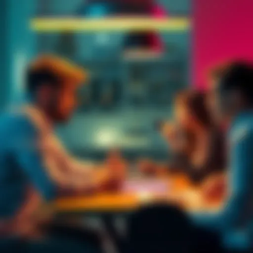 A group of people sharing their thoughts about technology at a table, looking concerned and engaged in conversation about their experiences with Claude.