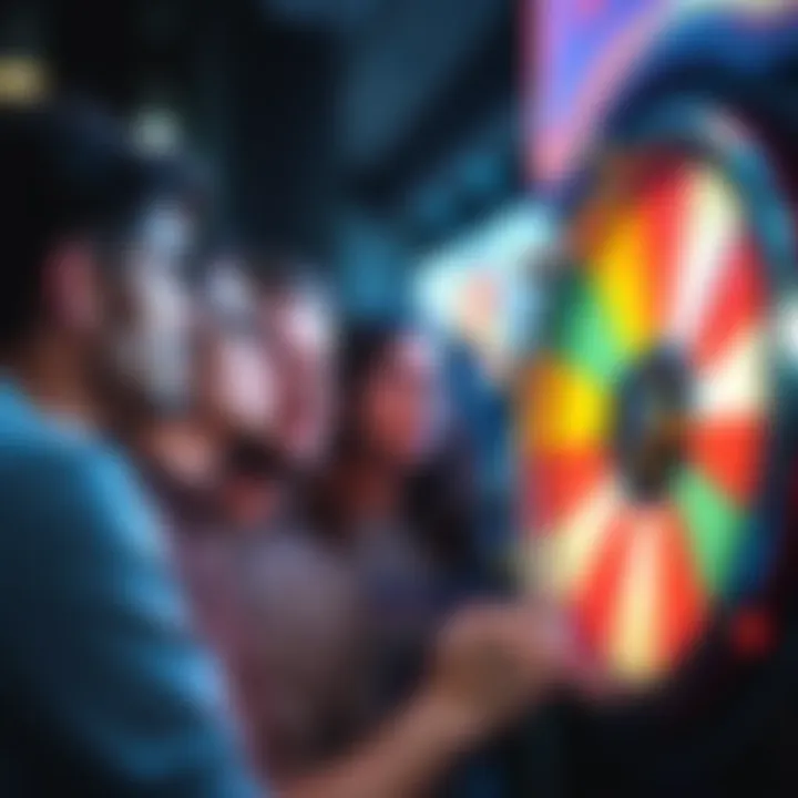 Group of people looking at a spinning wheel with indifferent expressions, suggesting a lack of engagement