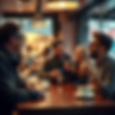 A group of friends sharing a funny moment while enjoying coffee at a cafe, showcasing humor in daily life.