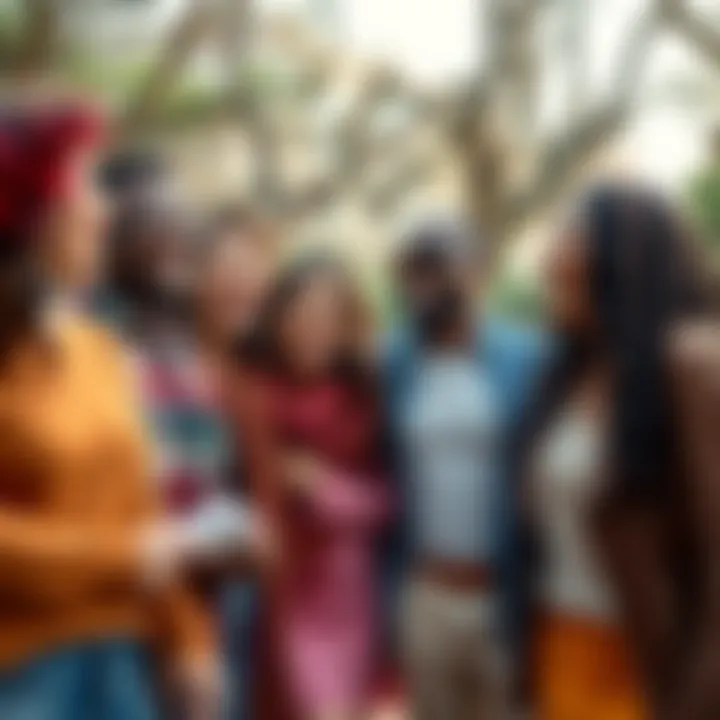 A group of diverse people enjoying a humorous moment, sharing laughter in a park setting.
