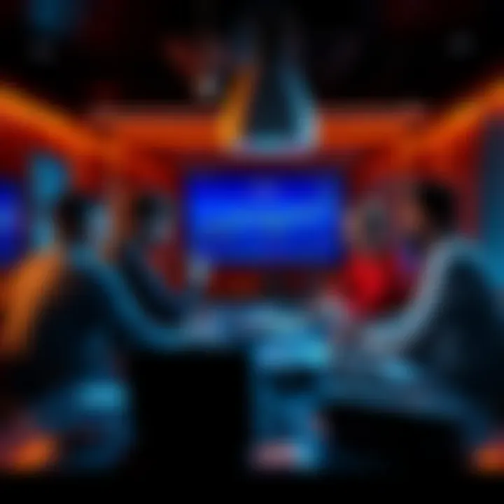 People learning about cryptocurrency A group of people discussing cryptocurrency basics with charts and laptops on a table.