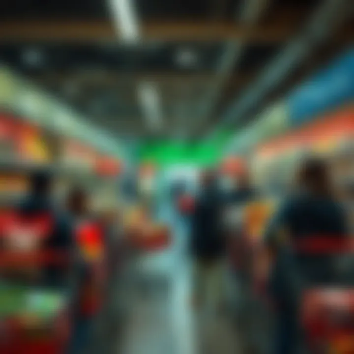 Shoppers filling their carts with multiple items at a grocery store