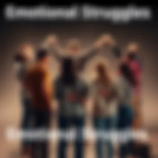 A diverse group of people standing in a circle, holding hands and looking at each other with empathy and understanding, sharing their emotional struggles.