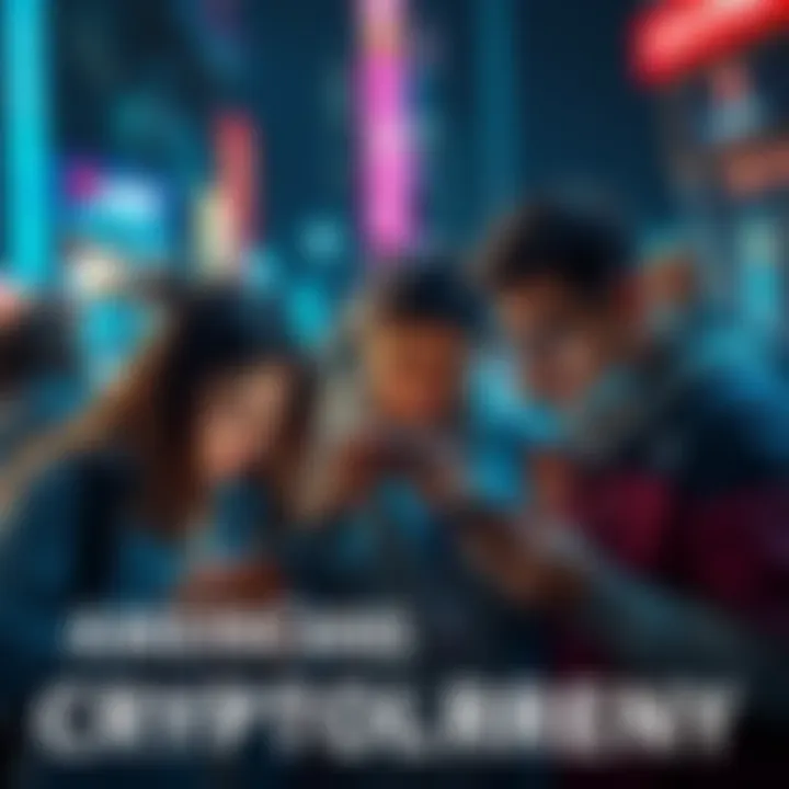 Group of people engaging with cryptocurrency on their devices, showcasing the rise in digital finance during economic hardship.