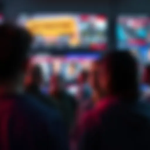 A group of people with concerned expressions watching news updates on a screen, showcasing rising tensions in current events.