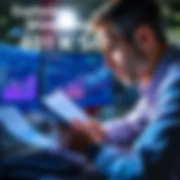 Individual reviewing documents and charts on a computer, focusing on retirement savings strategies