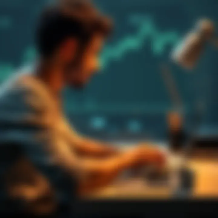 Person buying Bitcoin on a laptop A person sitting at a desk with a laptop, showing a Bitcoin purchase on the screen.