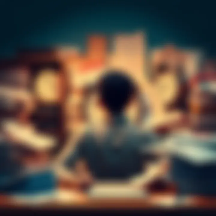 A person sits at a desk, worriedly staring at a clock while papers and tasks pile up around them, symbolizing the pressure of procrastination.