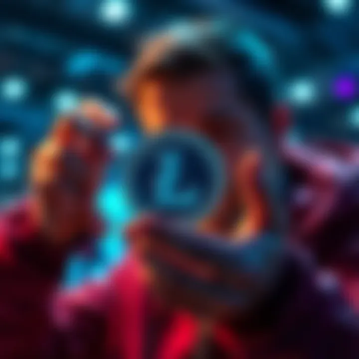 A person analyzing the Litecoin symbol while considering investment decisions