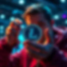 Person holding Litecoin symbol A person analyzing the Litecoin symbol while considering investment decisions