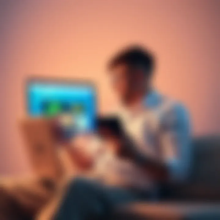 Person sitting with a laptop showing an exchange website while holding a digital wallet, looking concerned about their finances