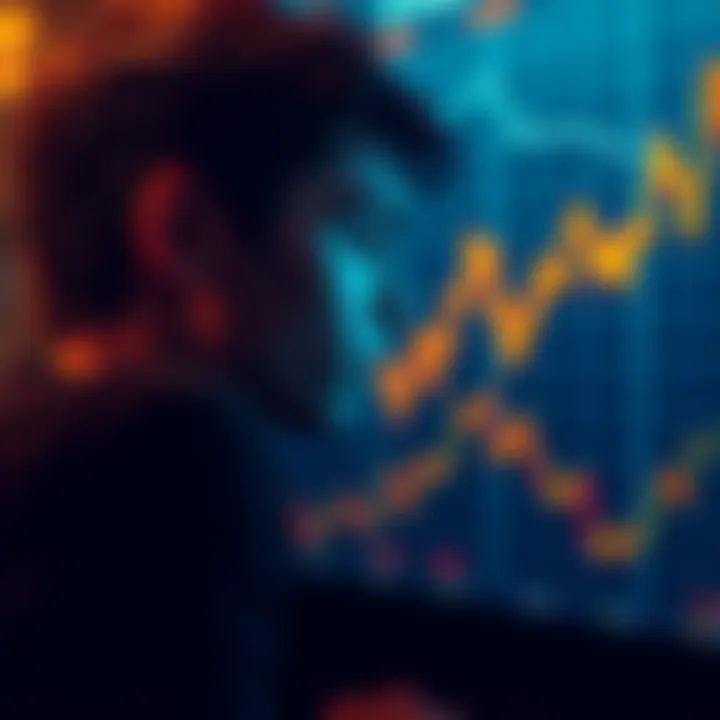 A young person gazing at a fluctuating Bitcoin graph, reflecting on past decisions, showcasing a sense of regret over financial choices related to Bitcoin investments.
