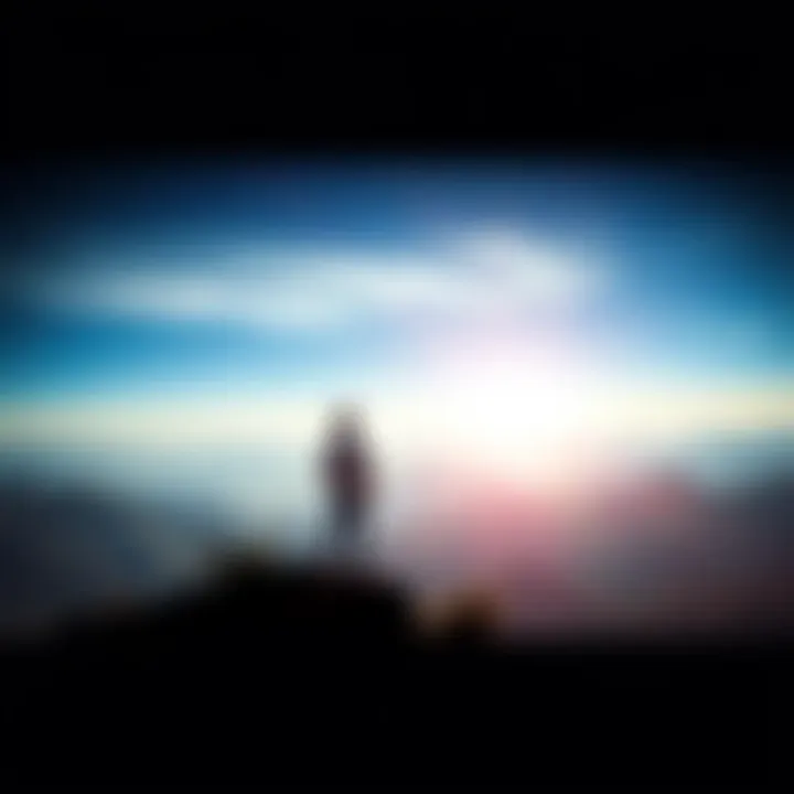 A person standing on a hilltop, gazing at a wide view of mountains and valleys, symbolizing the act of gaining perspective.