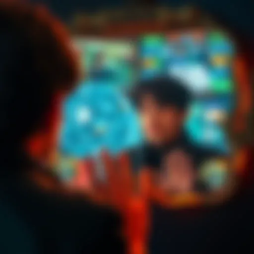 A person reflecting on their identity in a mirror surrounded by changing images of society and culture