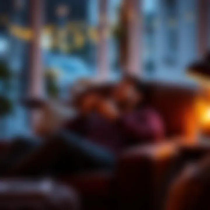 A person sitting in a cozy chair, sipping tea, looking relaxed and recharged after a long day