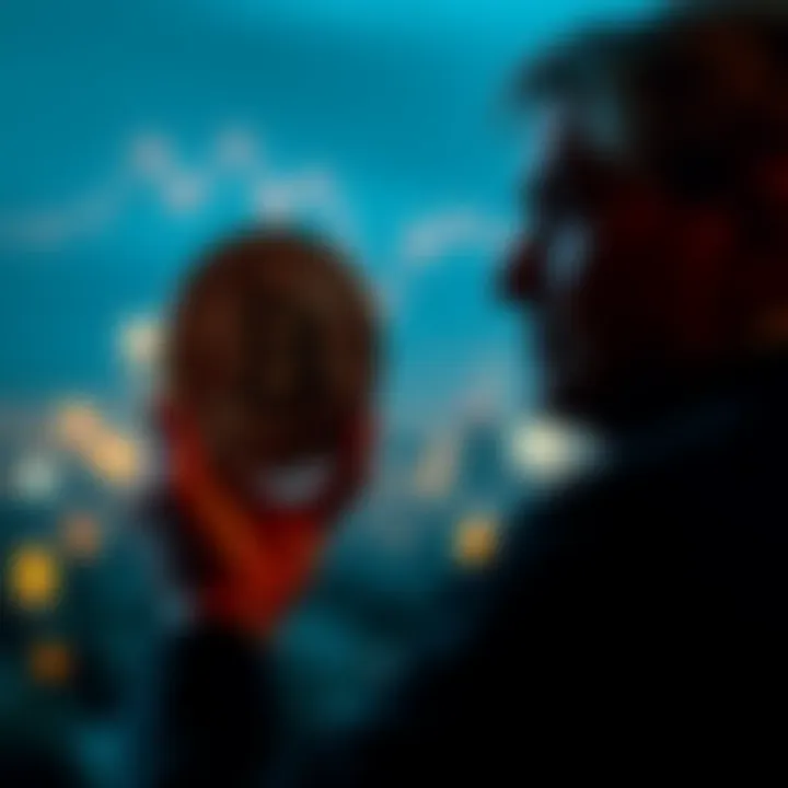 A thoughtful person looking at a Bitcoin symbol, contemplating retirement with cryptocurrency investments