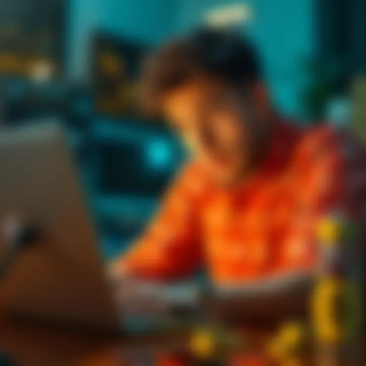 A person looking worried while examining declining altcoin charts on a laptop, symbolizing loss in cryptocurrency investments.