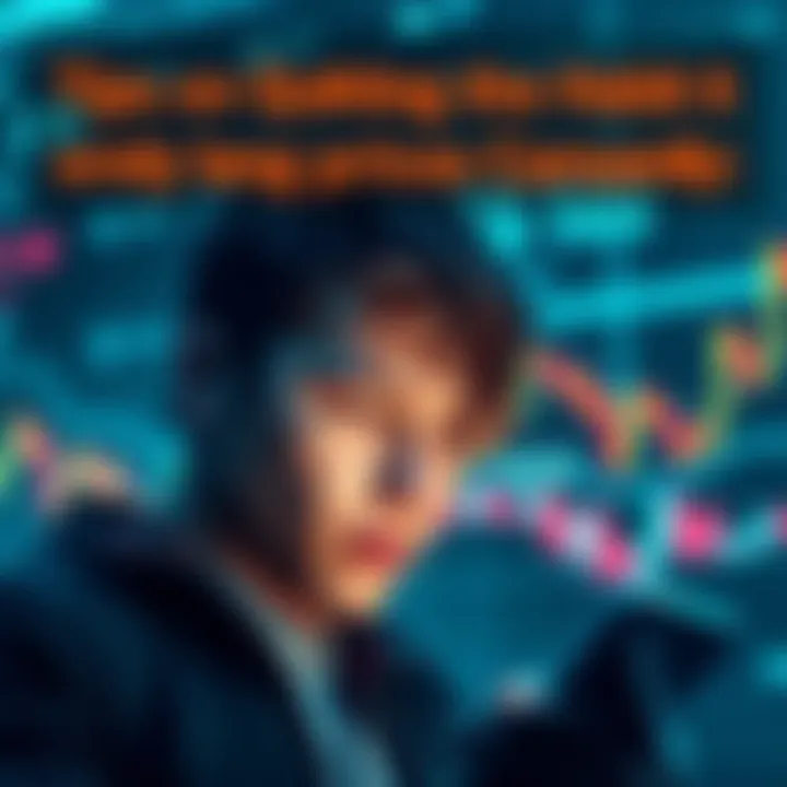 A person looking at a phone with financial graphs in the background, deep in thought about price fluctuations