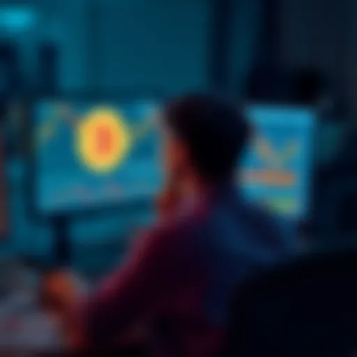 A thoughtful person sitting at a desk, looking at a computer screen displaying Bitcoin charts and news articles, reflecting on investment decisions.